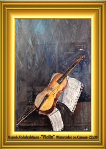 Read more about the article Violin, Watercolor on Canvas — Commission Work by Najeeb Abdulrahiman