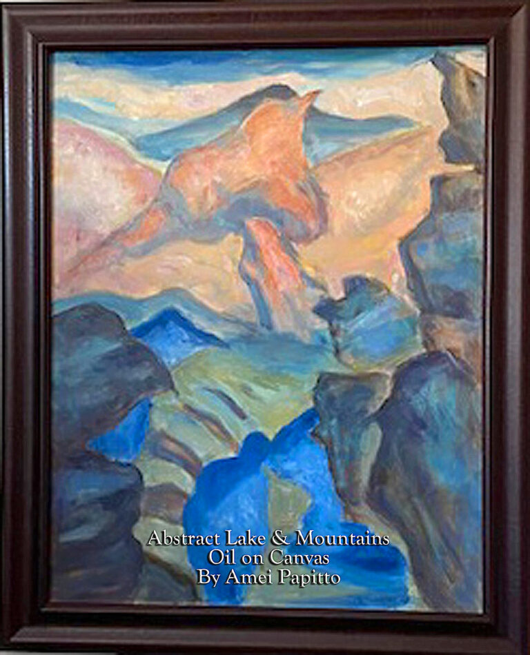 Read more about the article “Lake & Mountains” Oil on Canvas by Amei Papitto