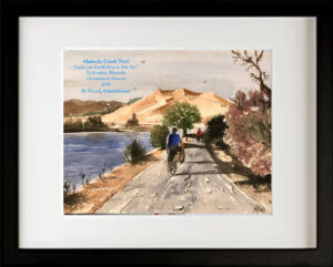 Read more about the article Biking on Alameda Creek Trail, Watercolor by Najeeb Abdulrahiman
