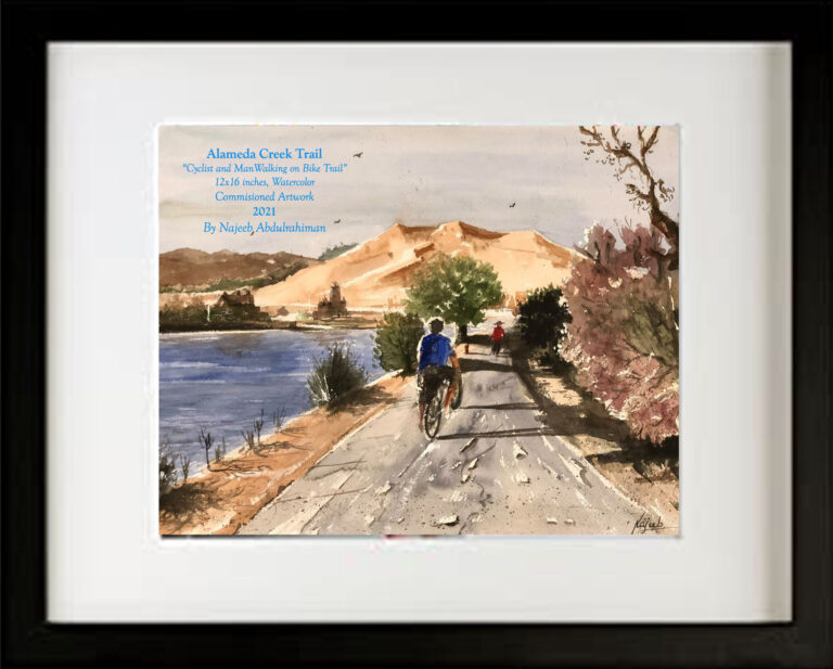 Read more about the article Biking on Alameda Creek Trail, Watercolor by Najeeb Abdulrahiman