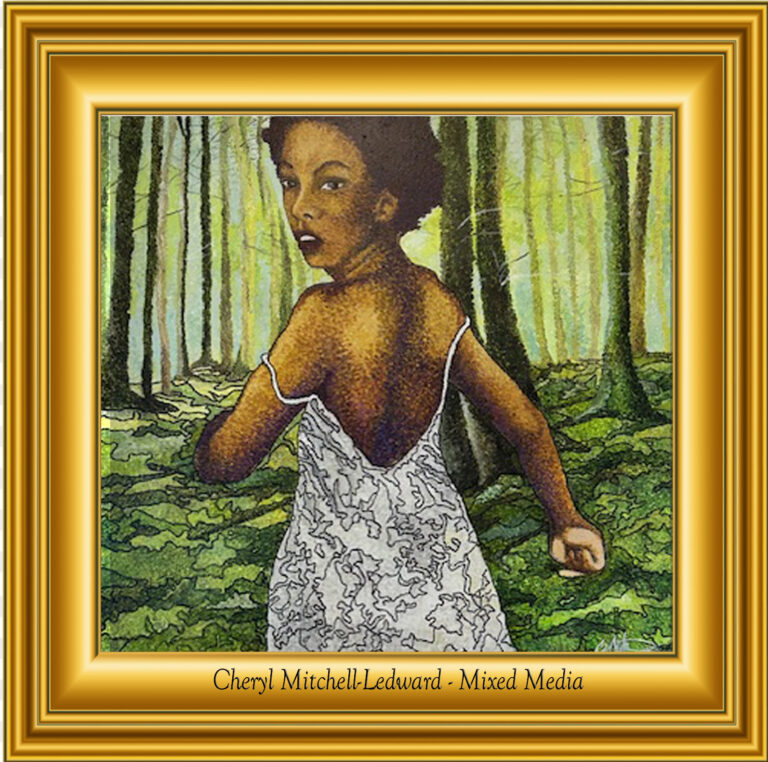 Read more about the article Lady Running in the Woods by Cheryl Ledward, Mix Media
