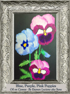 Read more about the article “Blue, Purple, Pink Poppies” Oil on Canvas by E. Luciano