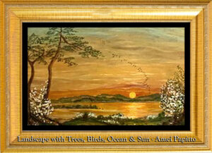 Read more about the article Landscape w Trees, Birds and Ocean by Amei Papitto, Oil on Canvas