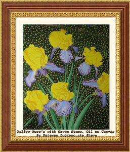 Read more about the article Yellow Irises with Green Stems, Oil on Canvas by E. Luciano, 16×20