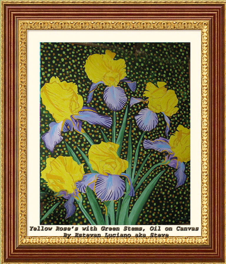 Read more about the article Yellow Irises with Green Stems, Oil on Canvas by E. Luciano, 16×20