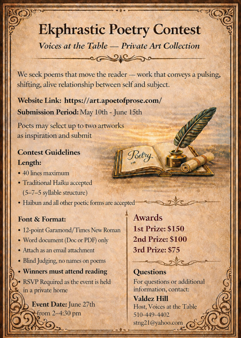 Read more about the article Ekphrastoic Poetry Contest- June 27, 2026 – 2-4:30 PM
