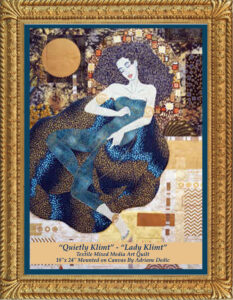 Read more about the article Lady Klimt in Blue- Quilt Art by adriane Dedic, 18×24